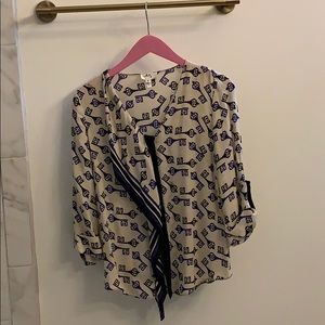 Milly Size 8 Silk Blouse Shirt blue/cream/black